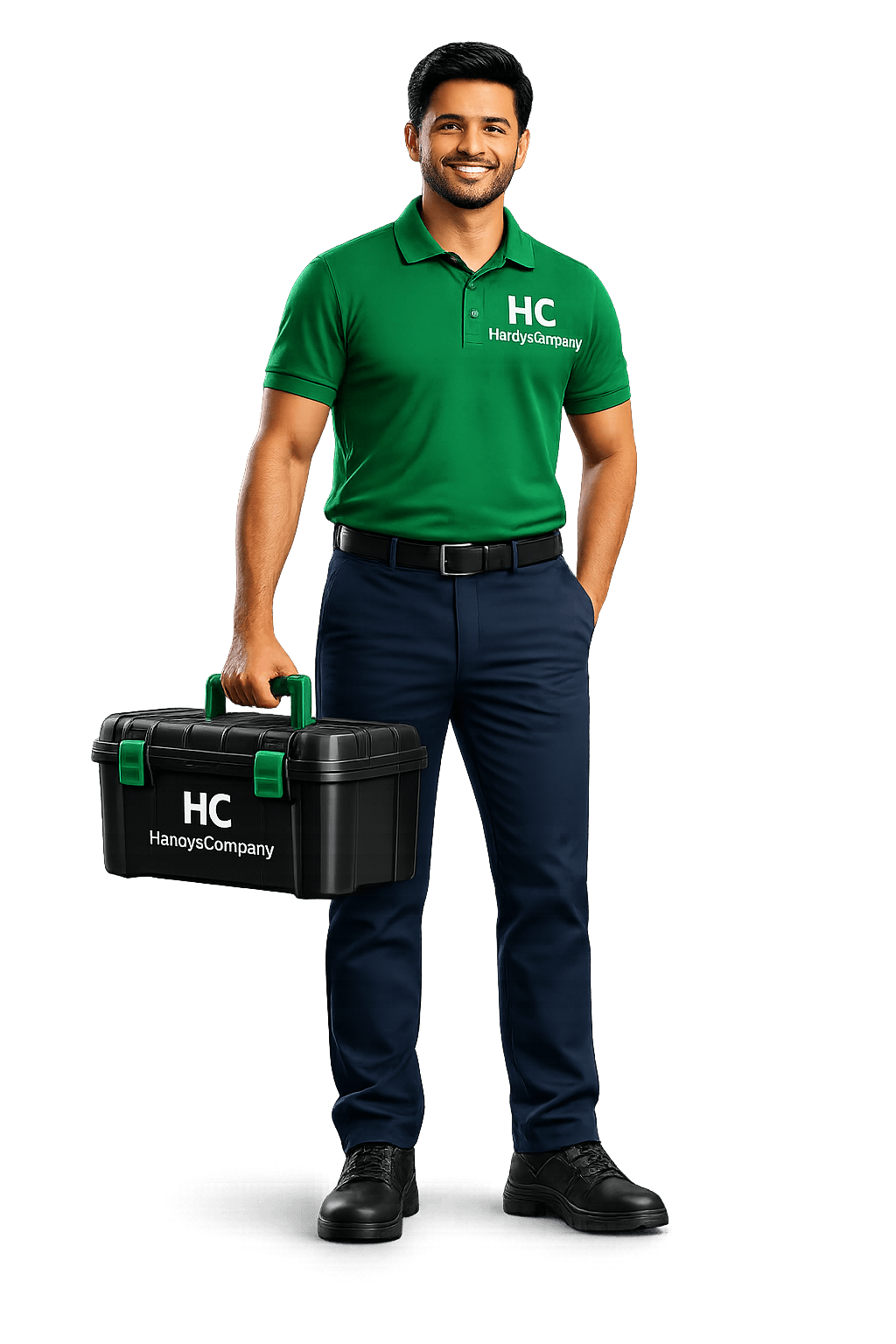 HandysCompany Verified Technician in HC Green Polo Uniform with Toolbox