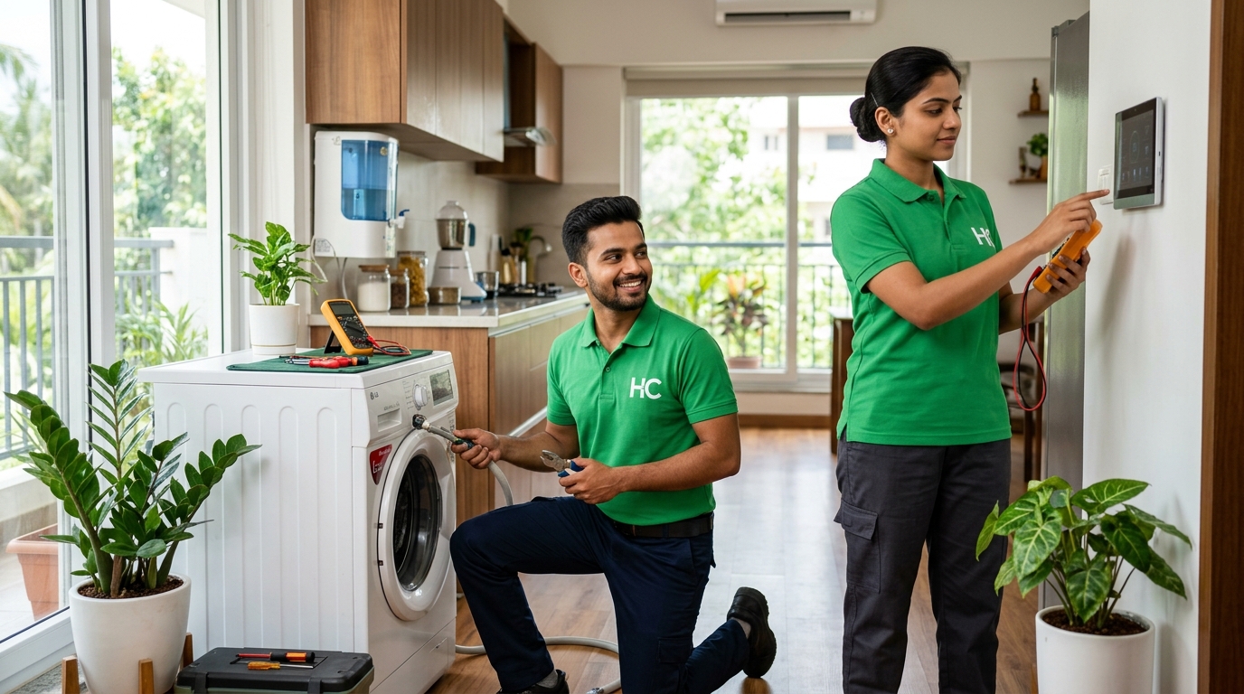 HandysCompany Male and Female Technicians in Green Polo T-Shirts